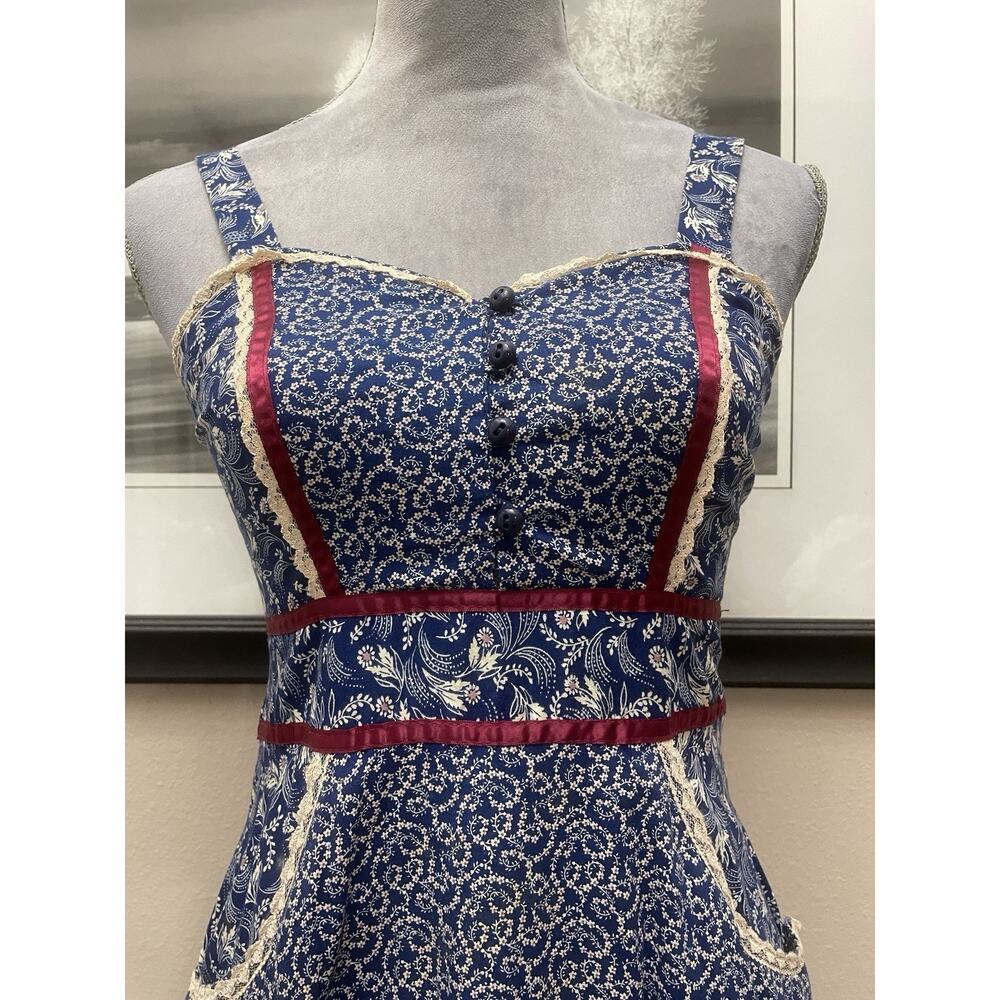 Gunne Sax by Jessica McClintock prairie midi dress blue and white calico MINT - Picture 4 of 16